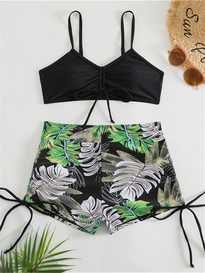Dame bikini sæt med rynket dekoreret top og moderne shorts Skovae