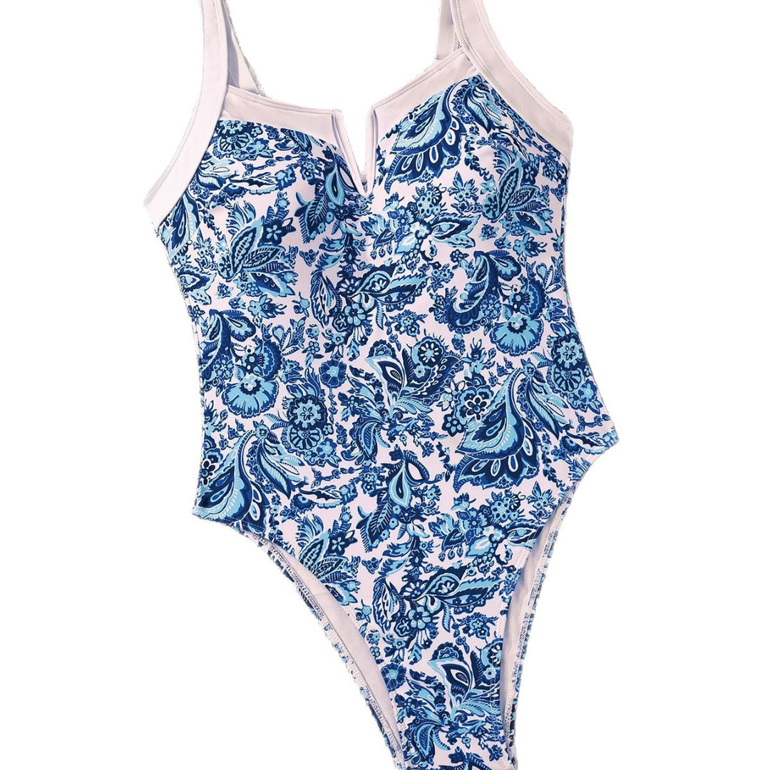 Dame one-piece badedragt med V-hals og tropisk print Skovae
