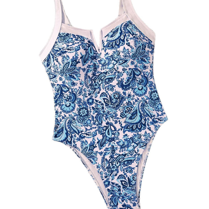 Dame one-piece badedragt med V-hals og tropisk print Skovae
