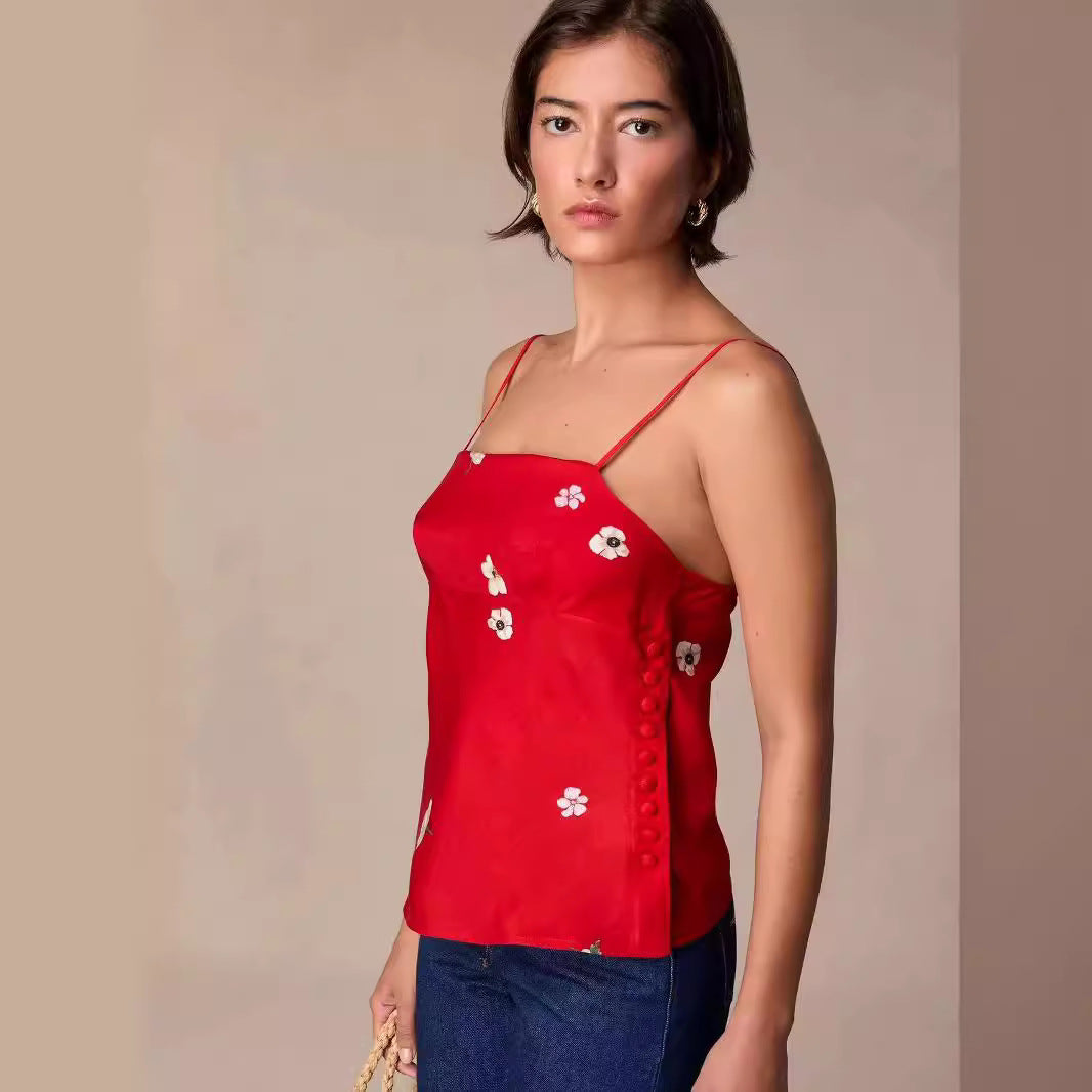 Dame top med floralt design og filigrane stropper Stilla