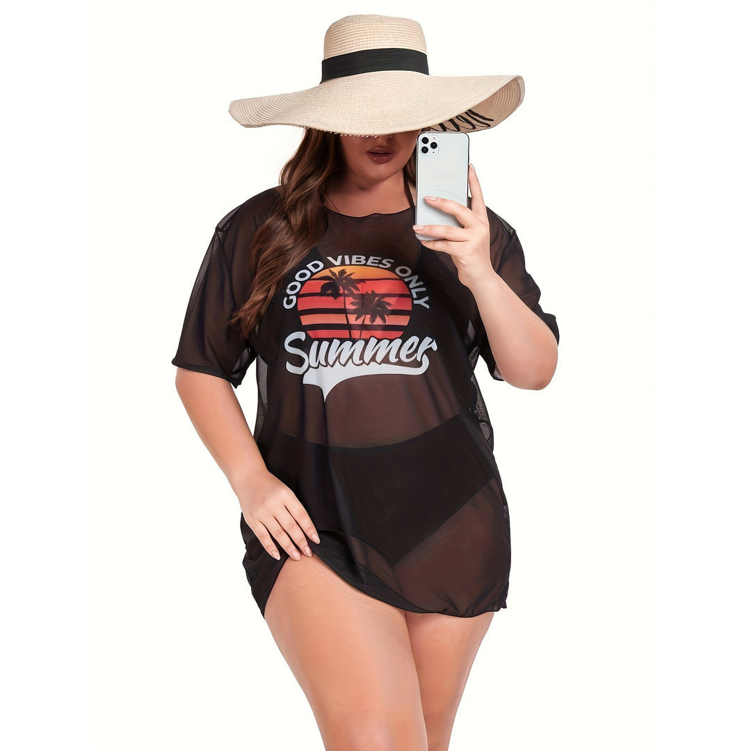 Dame Transparent Strandbluse med sommerligt tryk Skovae