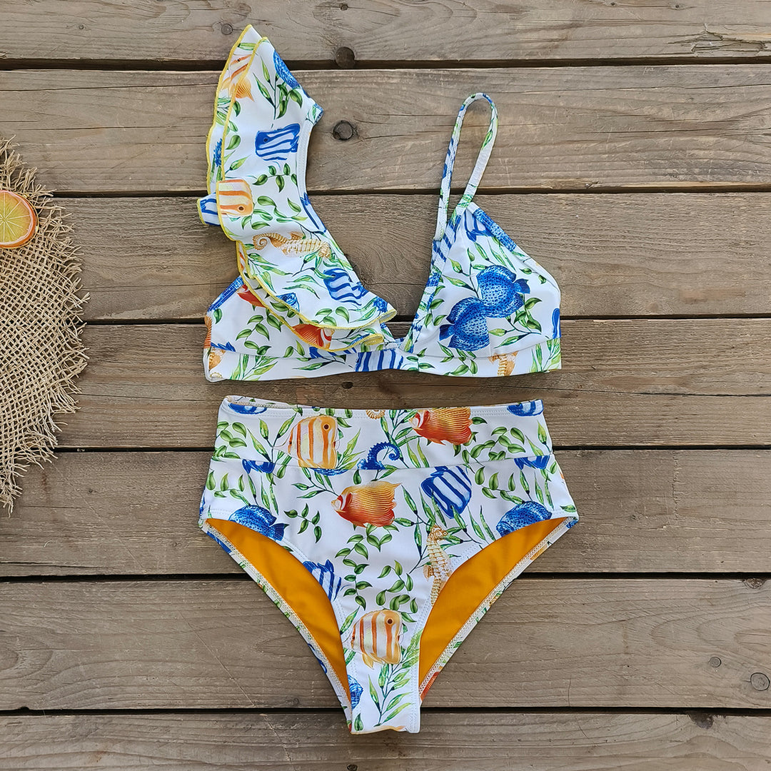 Dame bikini sæt med trendy flæse detaljer og høj talje Stilla