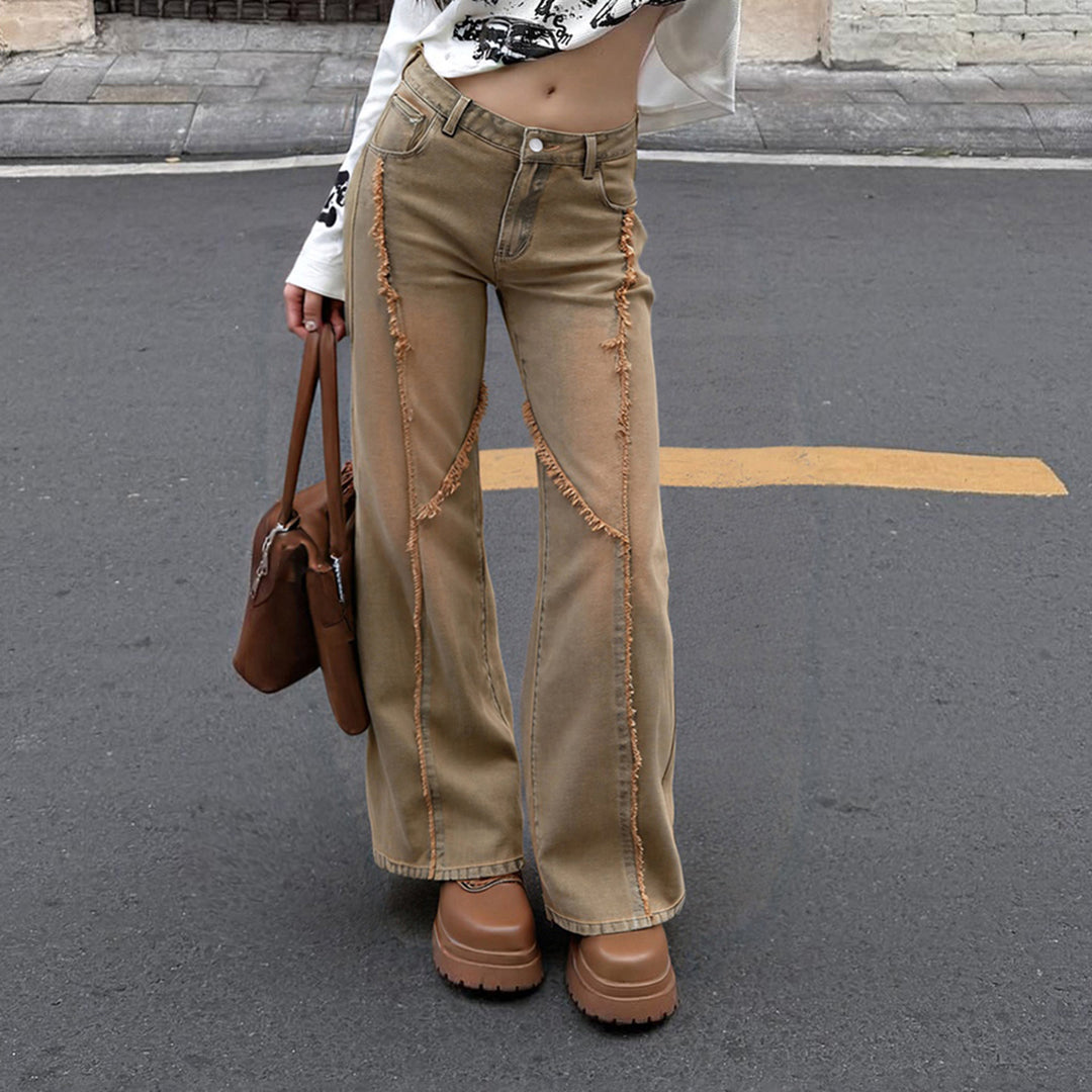 Dame casual Wide-Leg-Jeans med frynseelementer og høj talje Skovae
