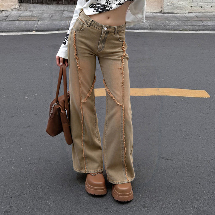 Dame casual Wide-Leg-Jeans med frynseelementer og høj talje Skovae