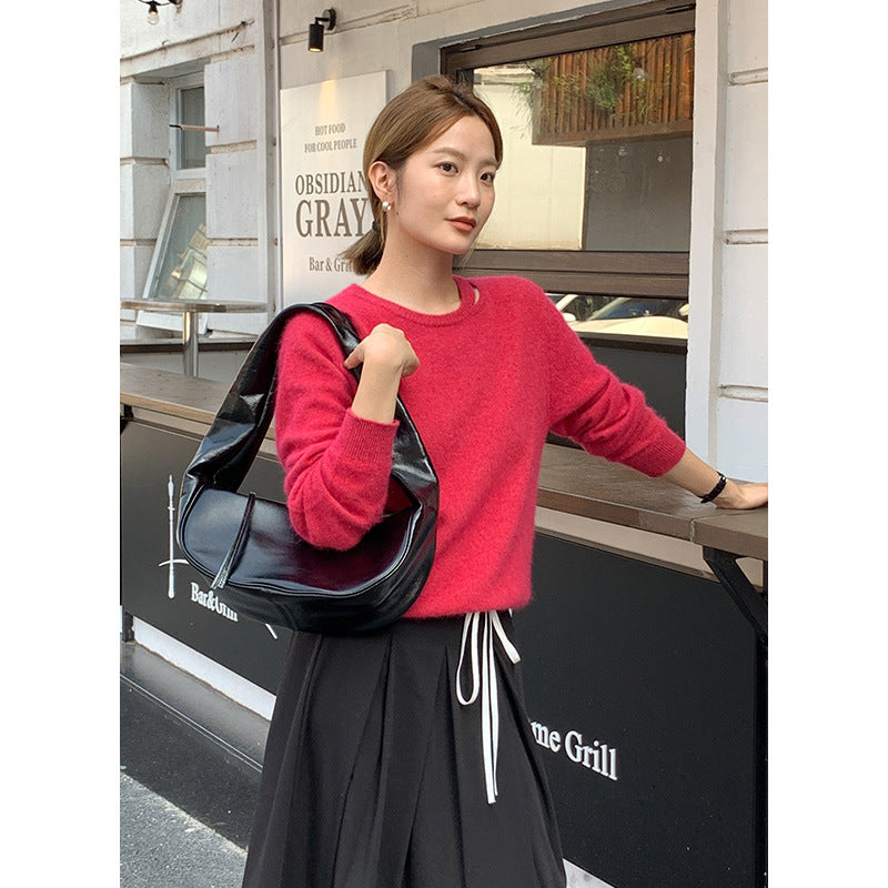 Dame elegant strikpullover med asymmetrisk detalje og blødt materiale Stilla