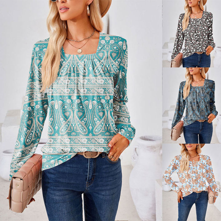 Damer bluse med blomster jacquard-mønster og løs pasform Stilla