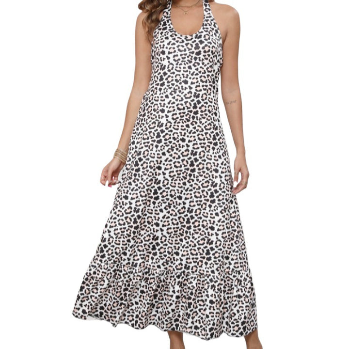 Dame Halterneck Maxi-Kjole med Rynket Kant Stilla