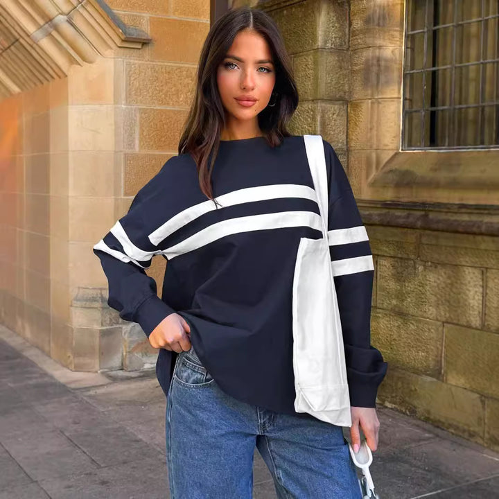 Dame Casual Sweatshirt med brede striber Stilla