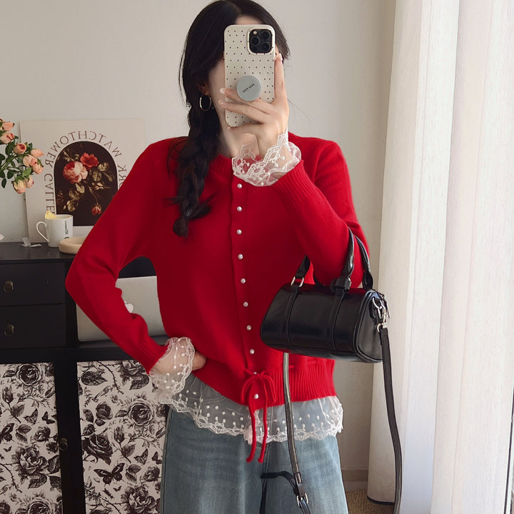 Dame cardigan med blonde trim og knapdetaljer Stilla