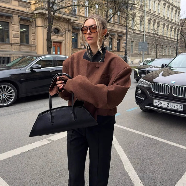 Dame Uld Crop-Jakke med moderne snit Stilla