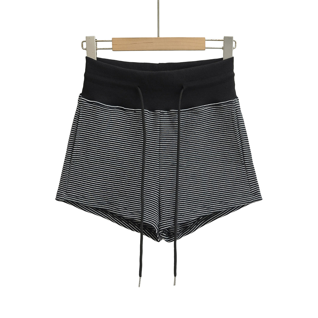 Dame Sporty Striped Shorts med høj talje og justerbar snor Stilla