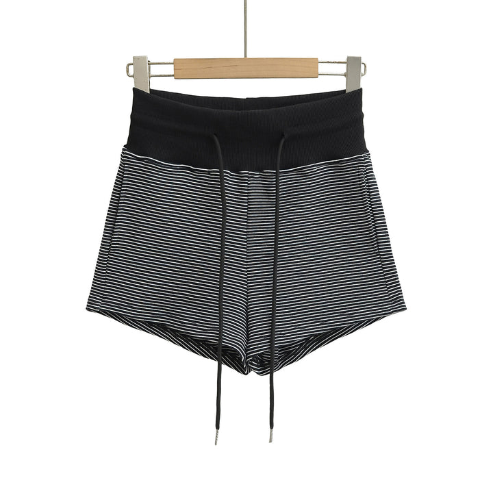 Dame Sporty Striped Shorts med høj talje og justerbar snor Stilla