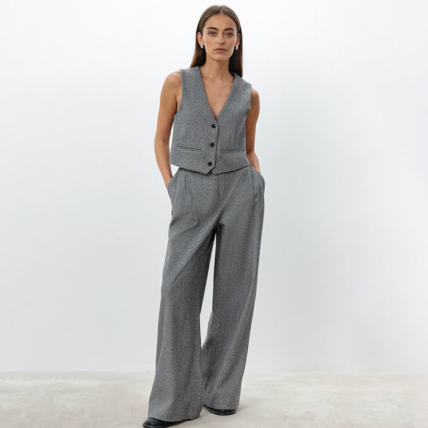 Dame elegant vest og bred bukse ensemble Stilla