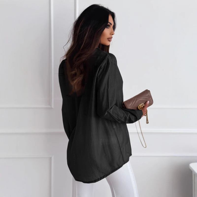 Dame gennemsigtig metallisk bluse med knapper Stilla
