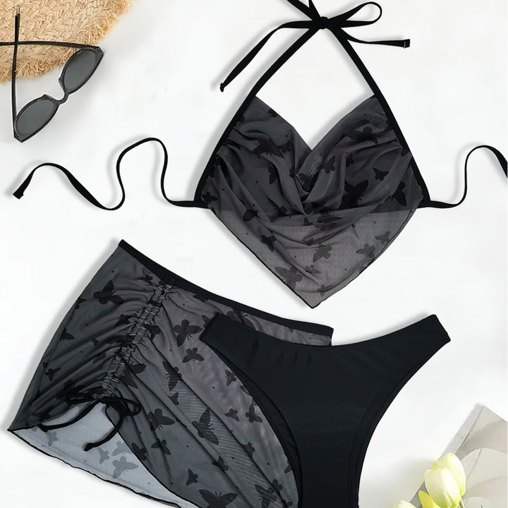 Dame bikini-sæt med gennemsigtig nederdel og raffineret design Stilla