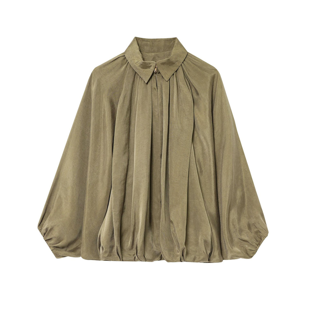 Damer Plisseret Bluse med Elegant Stående Krave Stilla