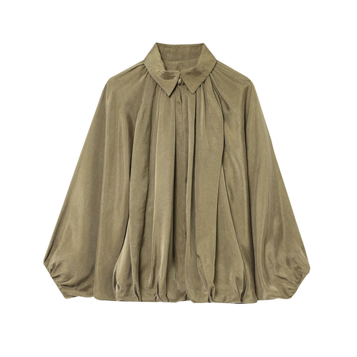 Damer Plisseret Bluse med Elegant Stående Krave Stilla