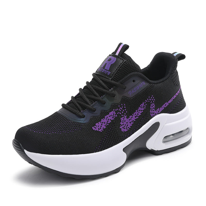Dame nan moderigtige strik-fitness-sneakers med ergonomisk rocker-sål og indbygget dæmpningskammer Skovae