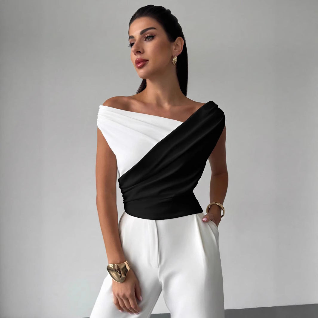Damer nan elegant asymmetrisk Draperetop med krydset forside og figursyet talje Skovae