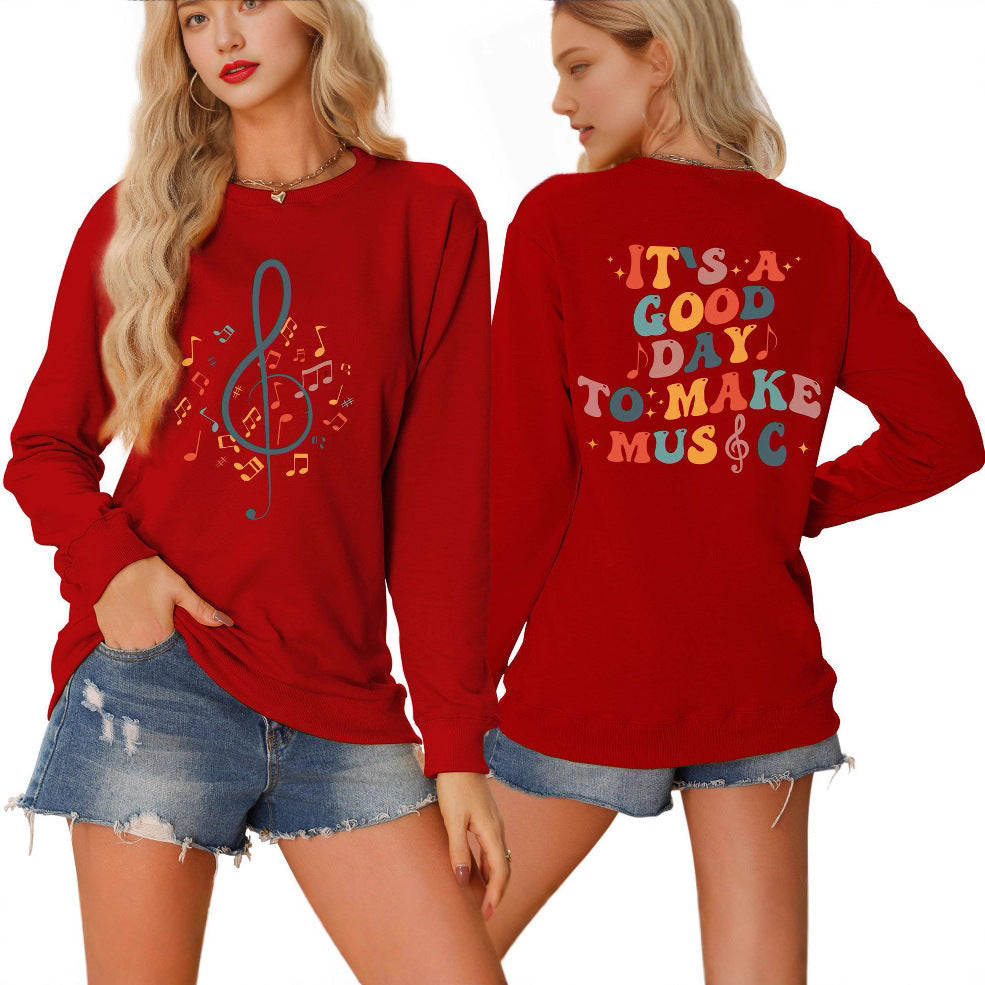 Damer sweatshirt med musikalsk motiv og kreativ tekst Stilla