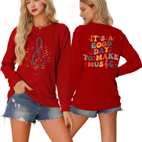 Damer sweatshirt med musikalsk motiv og kreativ tekst Stilla