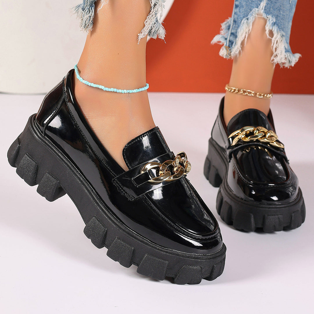Dame Chunky Loafers med gylden kædeapplikation og skridsikker sål Stilla