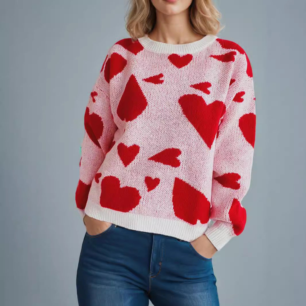 Damer hyggelige sweater med legesygt hjertemotiv Stilla