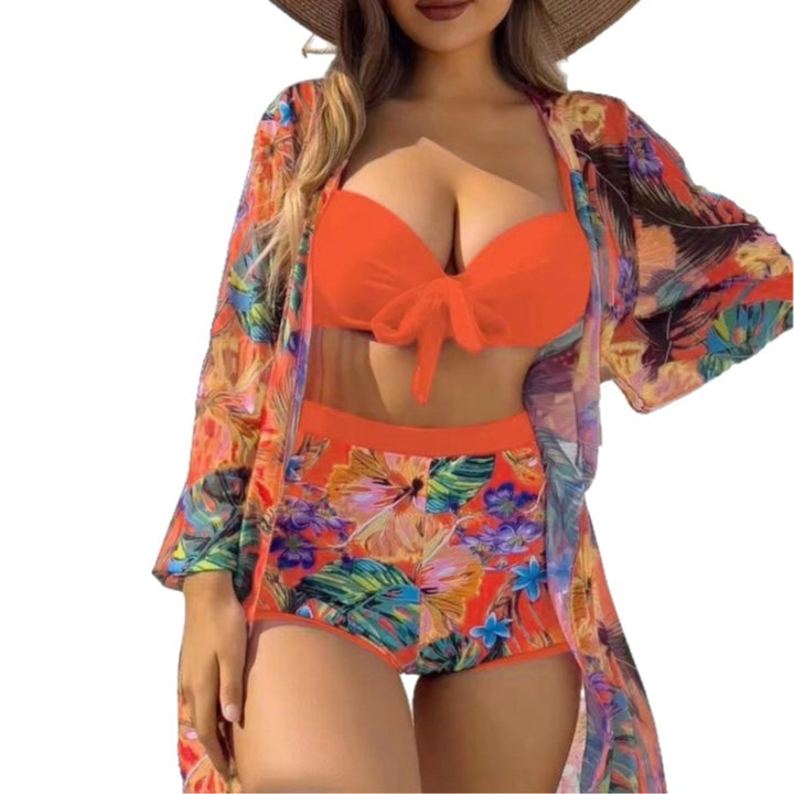 Dame høj talje bikini-sæt med blomsterdesign og snørebånd Skovae