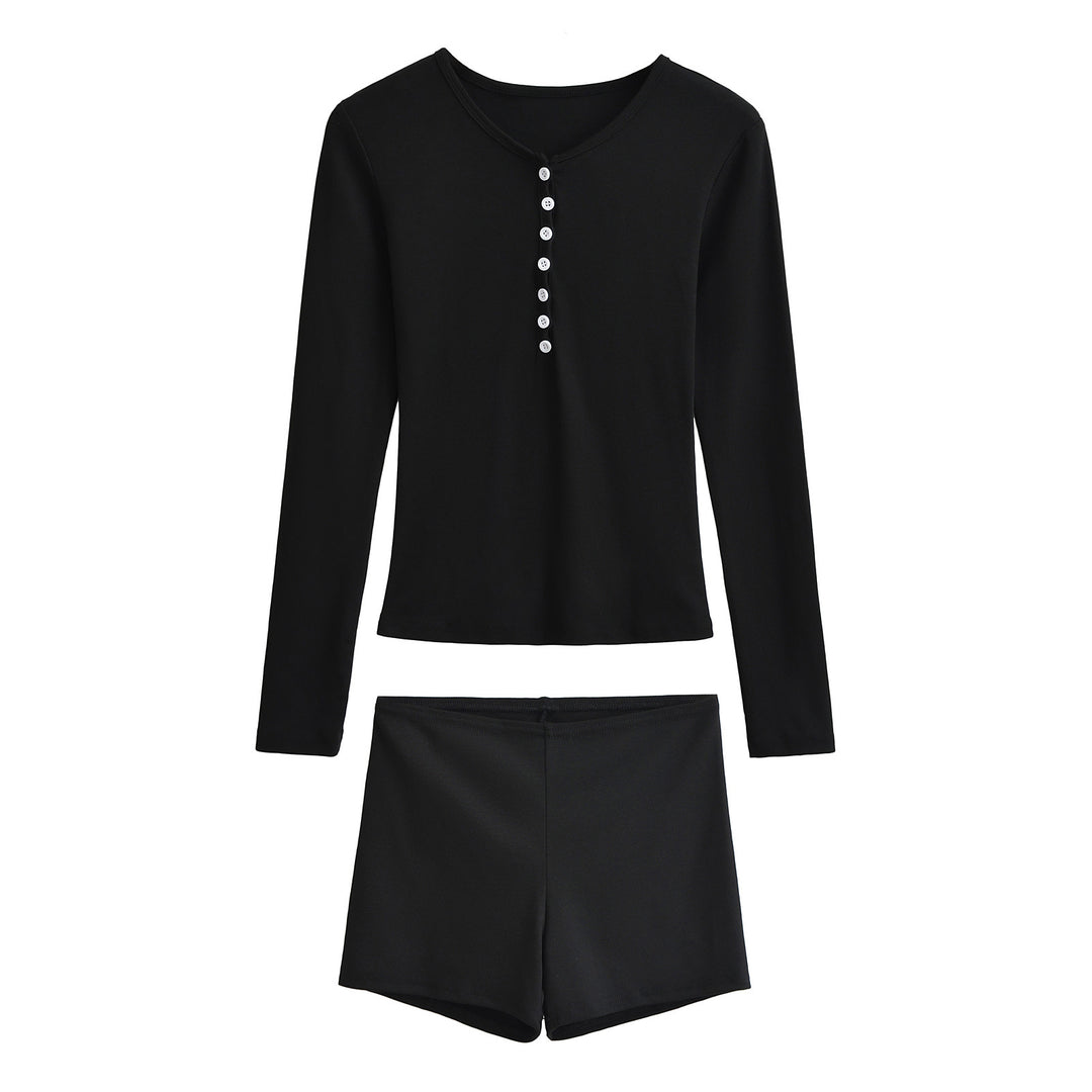 Dame Pyjamasæt med langærmet overdel og korte shorts Stilla