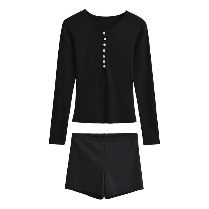 Dame Pyjamasæt med langærmet overdel og korte shorts Stilla