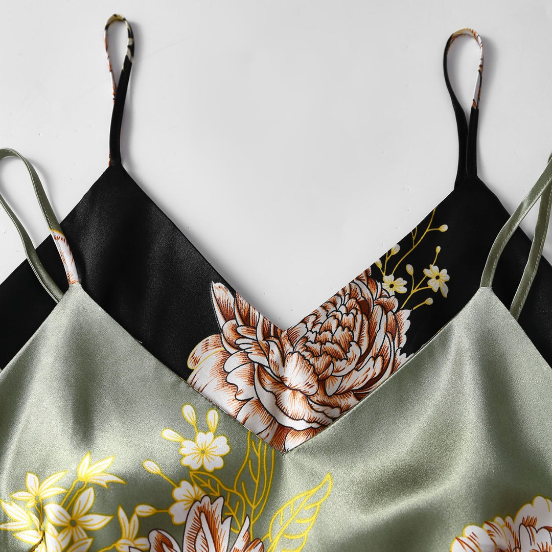 Femme Elegante Florale Satin Maxi Kjole Stilla