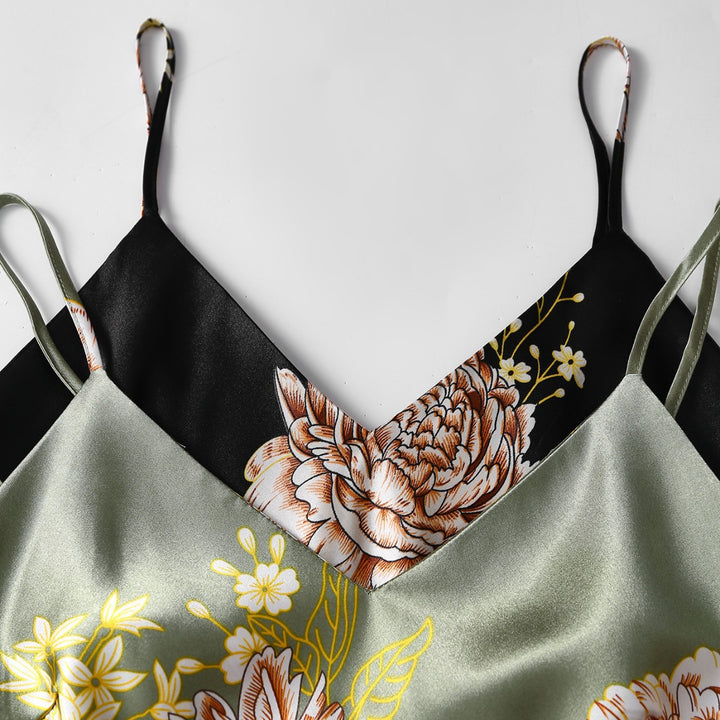 Femme Elegante Florale Satin Maxi Kjole Stilla
