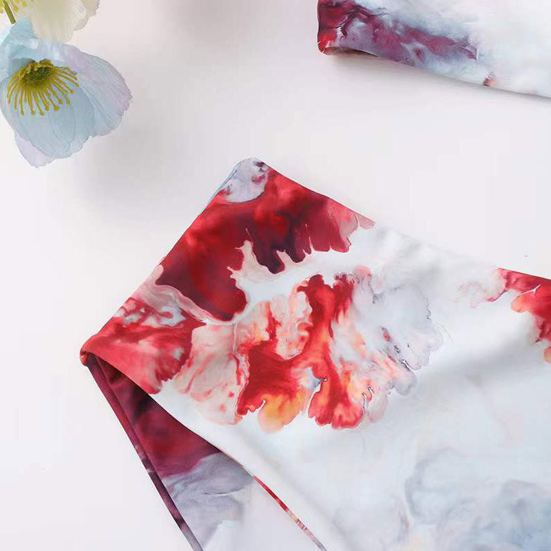 Dame højtaljet bikini-sæt med blomsterdesign Skovae