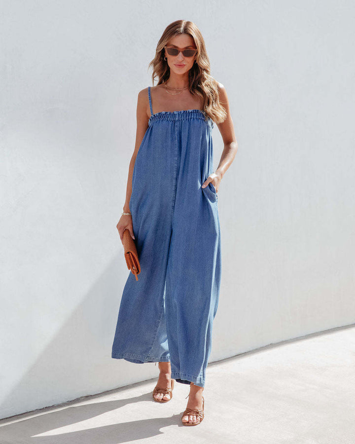 Femme Bredbenet Denim-Overalls med justerbare stropper Stilla