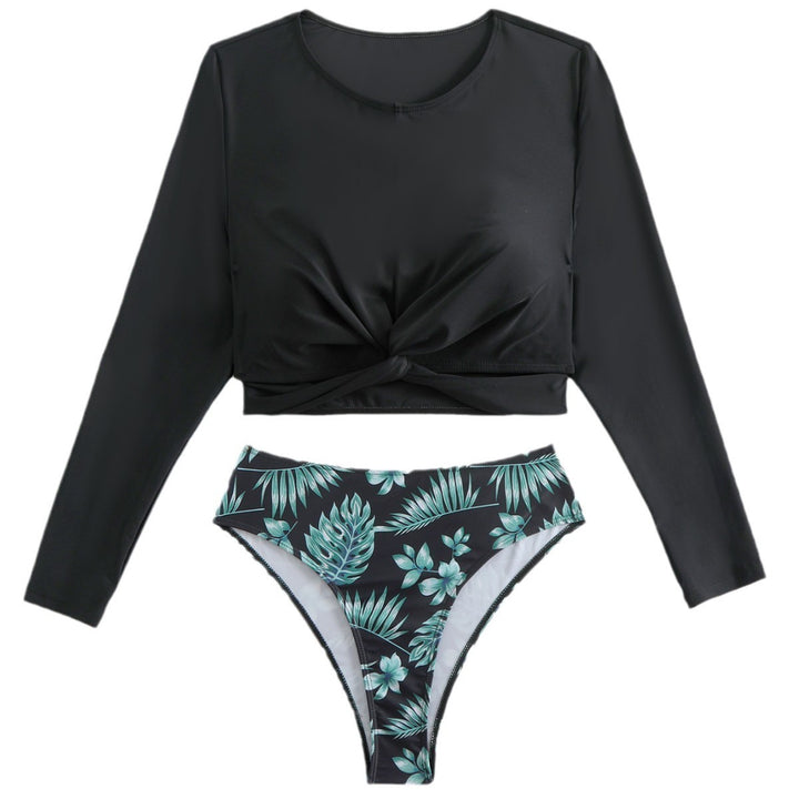 Dame Langermet Crop Top og Højtaljet Bikini-Sæt Stilla