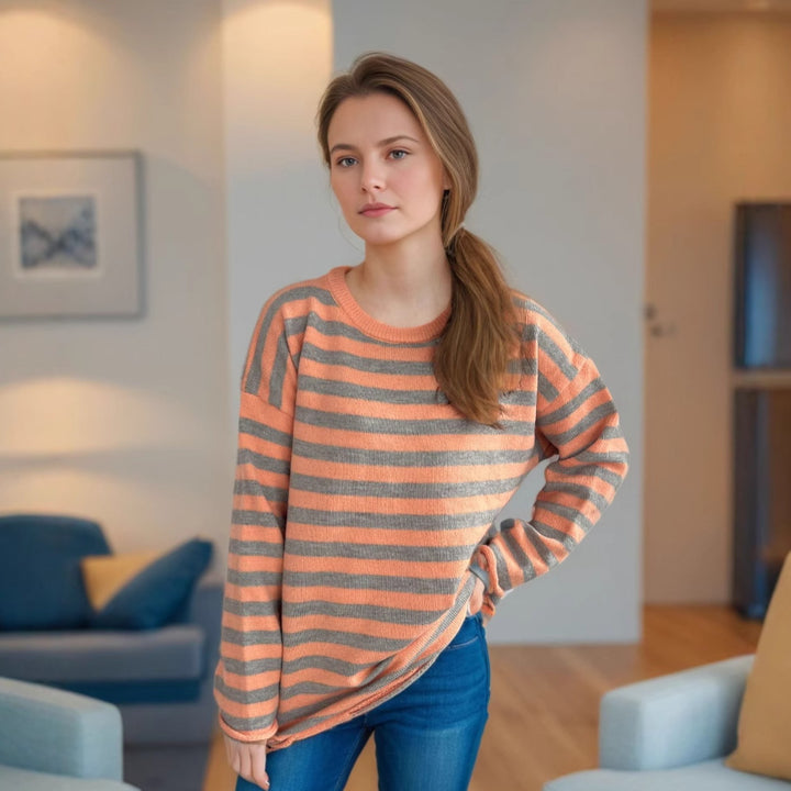 Kvinders strikket oversized sweater med afslappet stribemønster Stilla