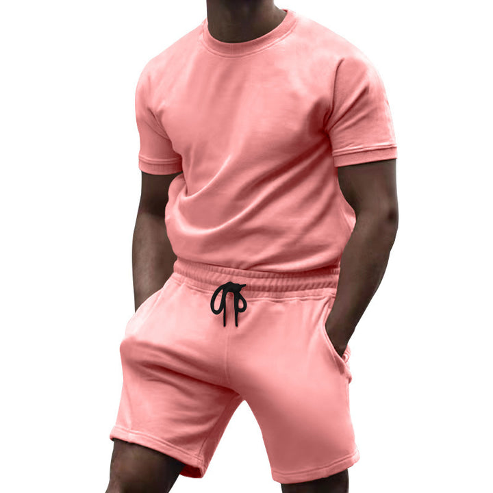 Herren nan kortærmet sæt i blødt sweatstof med rundhalset t-shirt og snøre-shorts Skovae