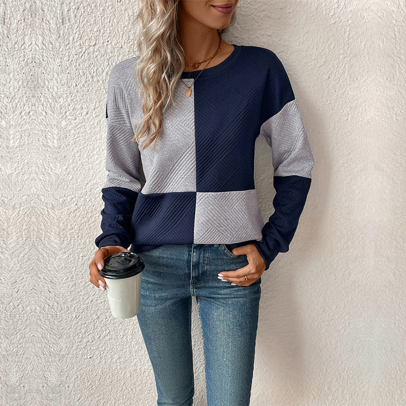 Dame mode sweatshirt med blokstribedesign og rund hals Stilla