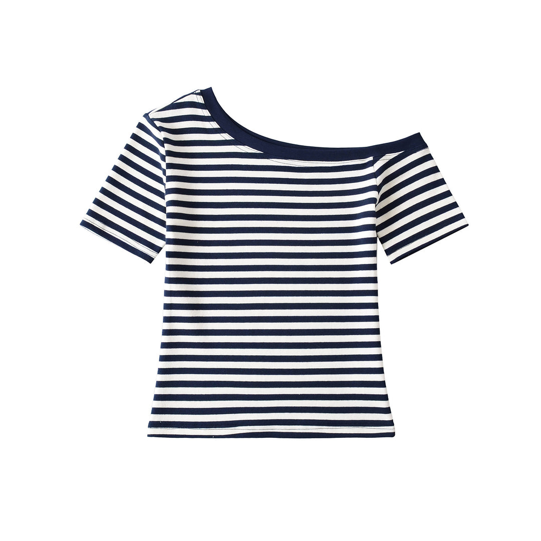 Damer Off-Shoulder stribet T-shirt med elastisk bånd og behagelig pasform Stilla
