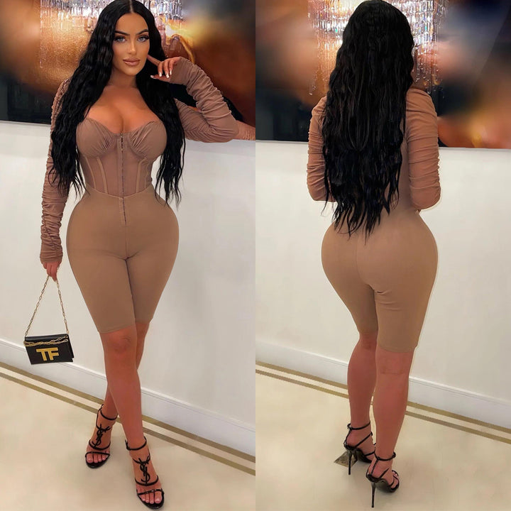 Dame figursyet bodysuit med gennemsigtige ærmer og elegant lukning Stilla