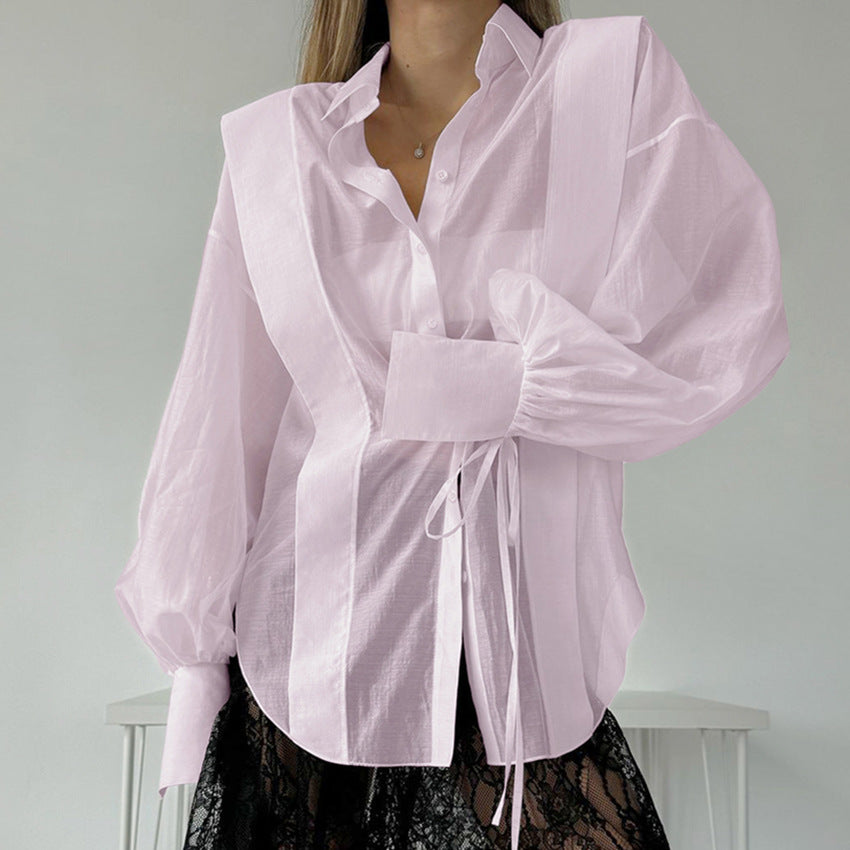 Damebluse med elegant snøring og voluminøse ærmer Stilla