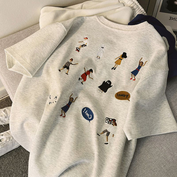 Dame Casual Broderet Grafik T-Shirt Stilla
