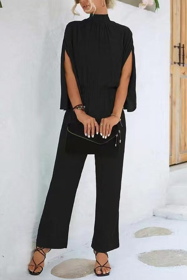 Dame elegant jumpsuit med vid ben og chiffonærmer Skovae
