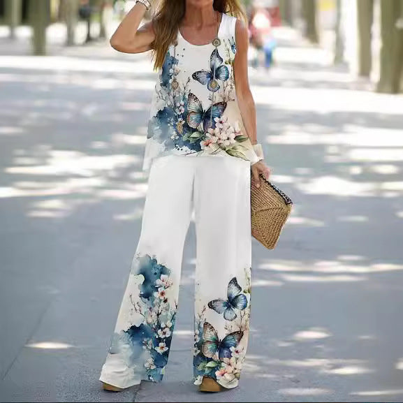 Dame Floral Print Afslappet To-delt Sæt Stilla