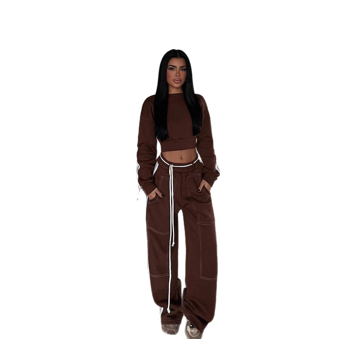 Kvinder Crop Sweater og Bred JoggingBukser Sæt Skovae