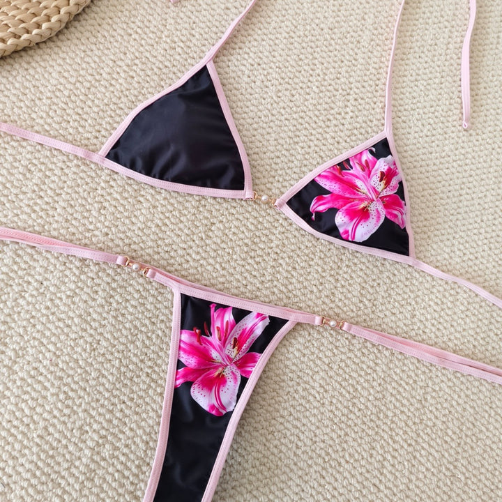 Dame triangel-bikini med blomsteraccent og justerbare bånd Skovae