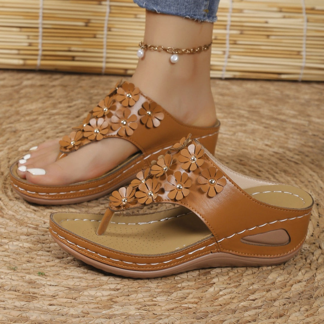Dame elegante Flip-Flop sandaler med blomsterapplikationer Stilla