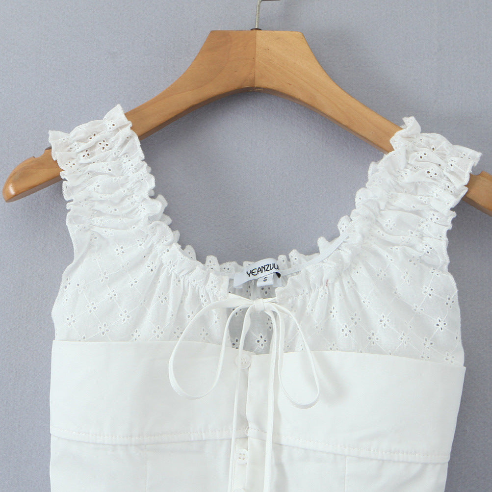 Dame Off-Shoulder Bluse med elastisk flæse og knaplukning Stilla