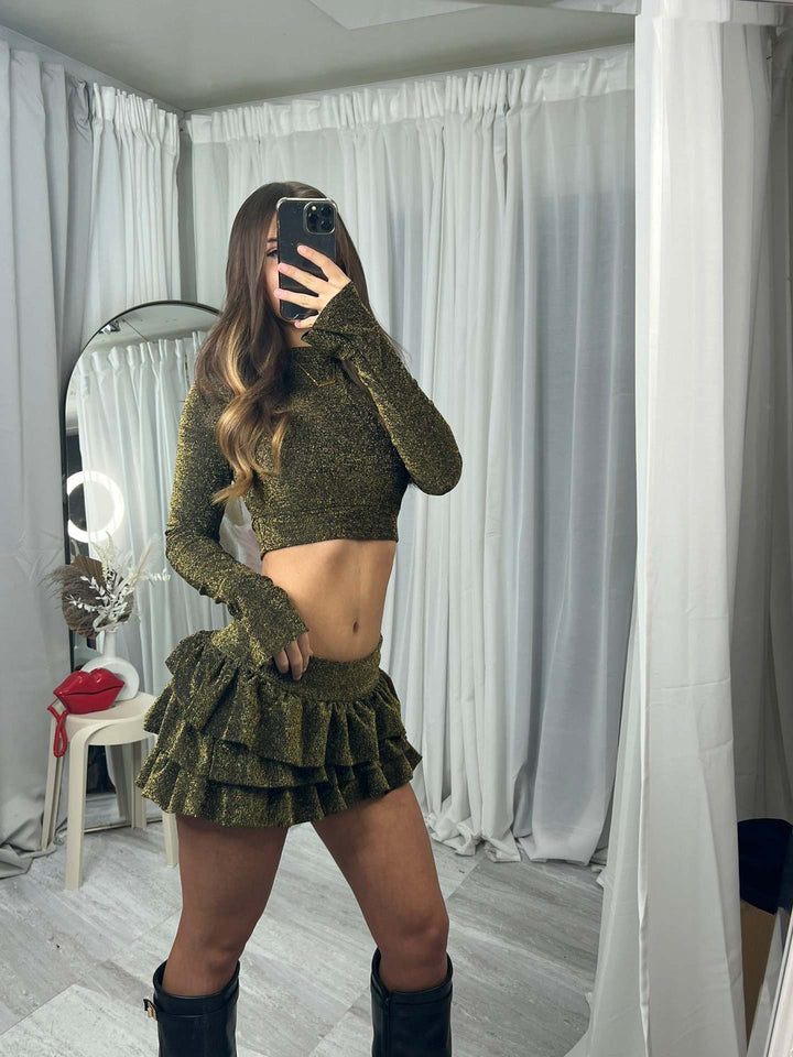 Kvindernes fashionable crop top og plisseret mini nederdel sæt Skovae