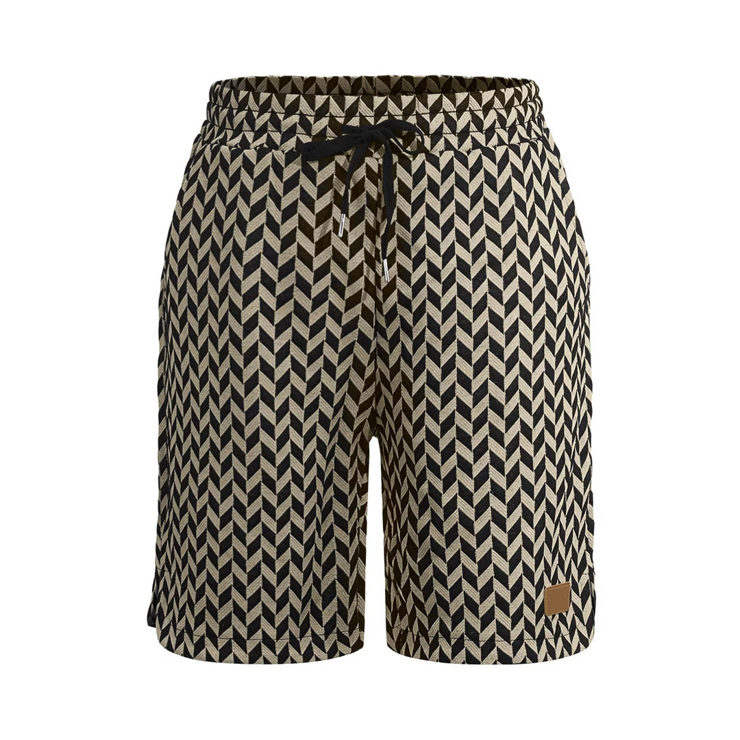 Dame nan Jacquard-Shorts med elastisk komfortliv, snøre og fiskebensmønster Skovae
